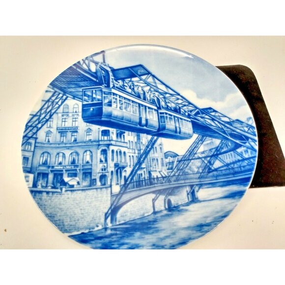 Furstenberg Flow Blue plate 9 3/4" - Wuppertal -Suspension railway around 1910 - Picture 8 of 8